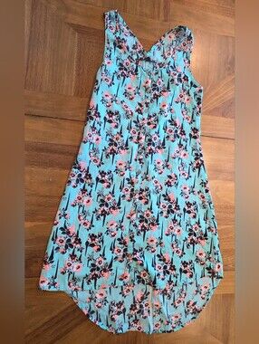 Volcom Floral high-low Dress Sz Small Turquoise / Aqua Shade Button Up